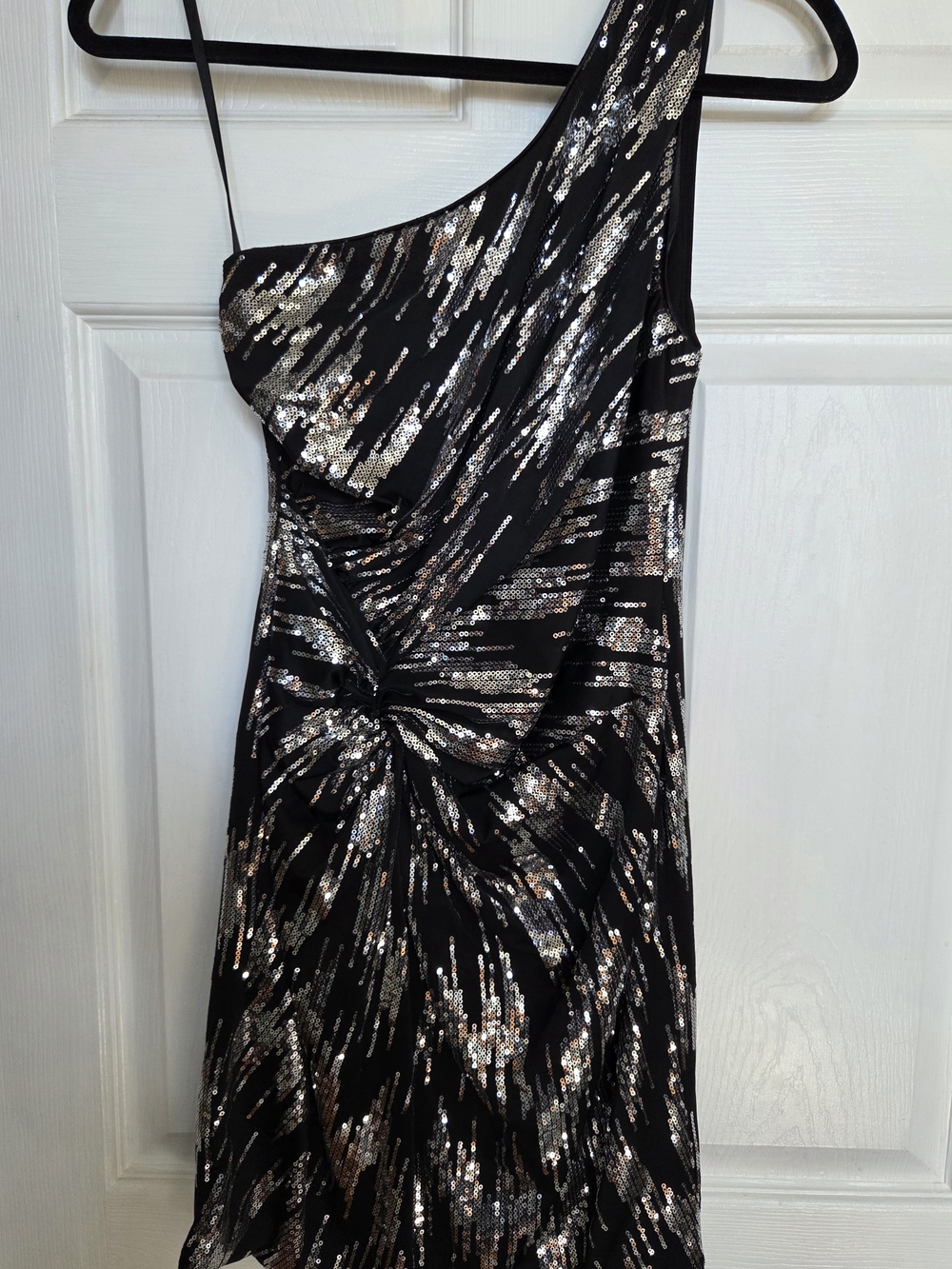 VENUS One-Shoulder Black Dress with Silver Sequin Accents